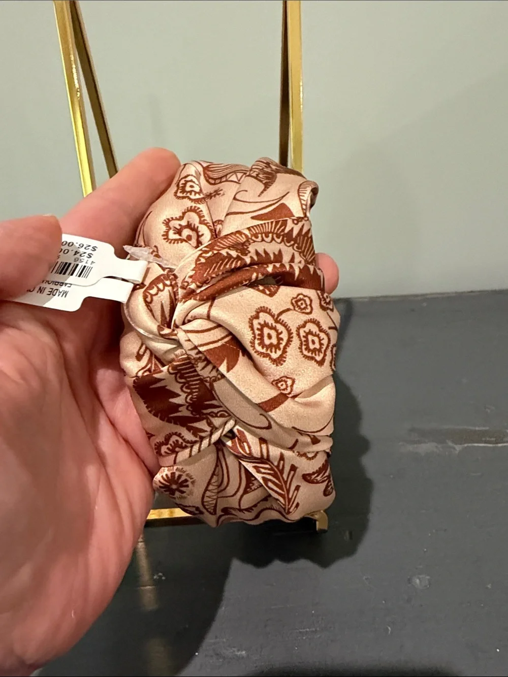 Anthropologie Tan and Rust Patterned Knotted Headband